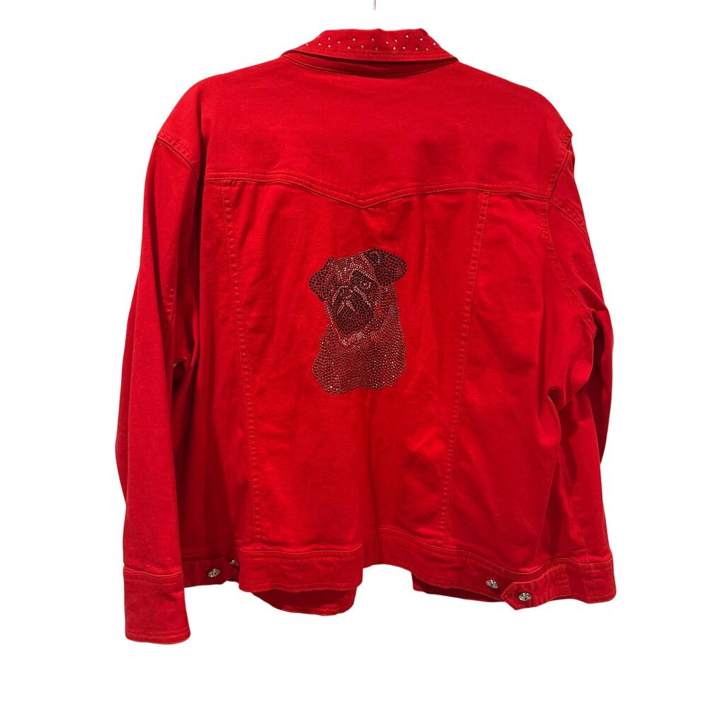 Vintage Distinct Red Denim Jeweled Pug Jacket, 1X